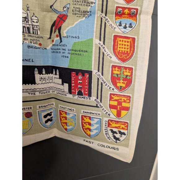 Vintage Mid Century Irish Linen Souvenir Tea Towel - Map of‎ Royal Britain - Picture 4 of 6